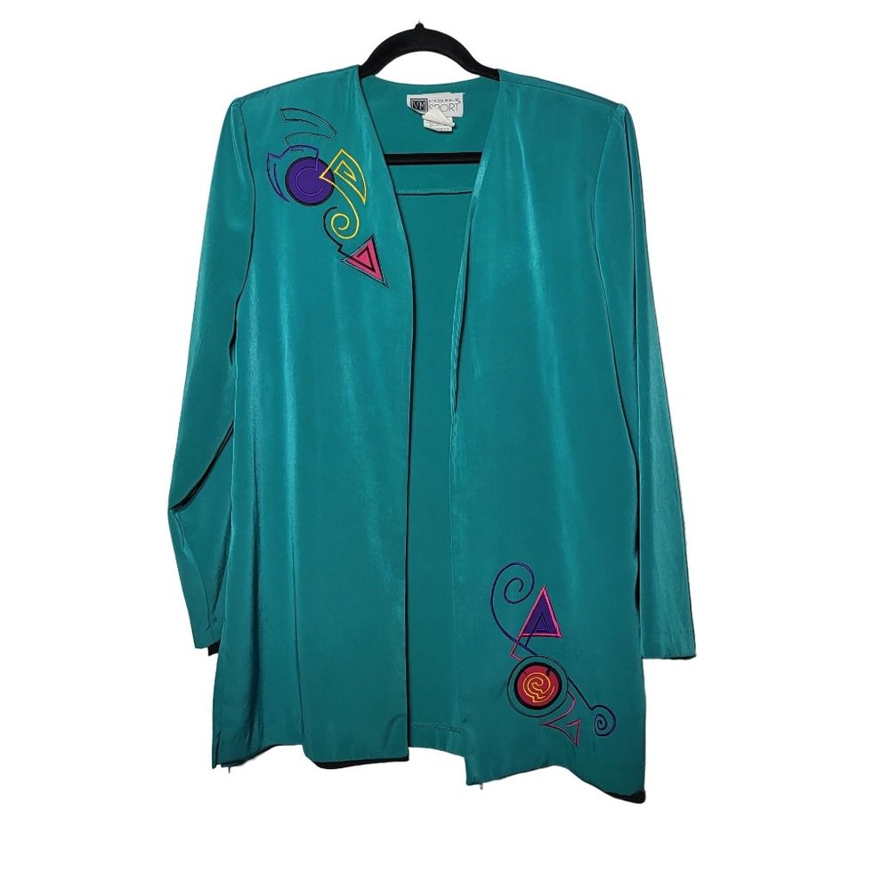 Vintage Victoria Morgan Sport Women's Teal Embroidered Open Cardigan Size Medium